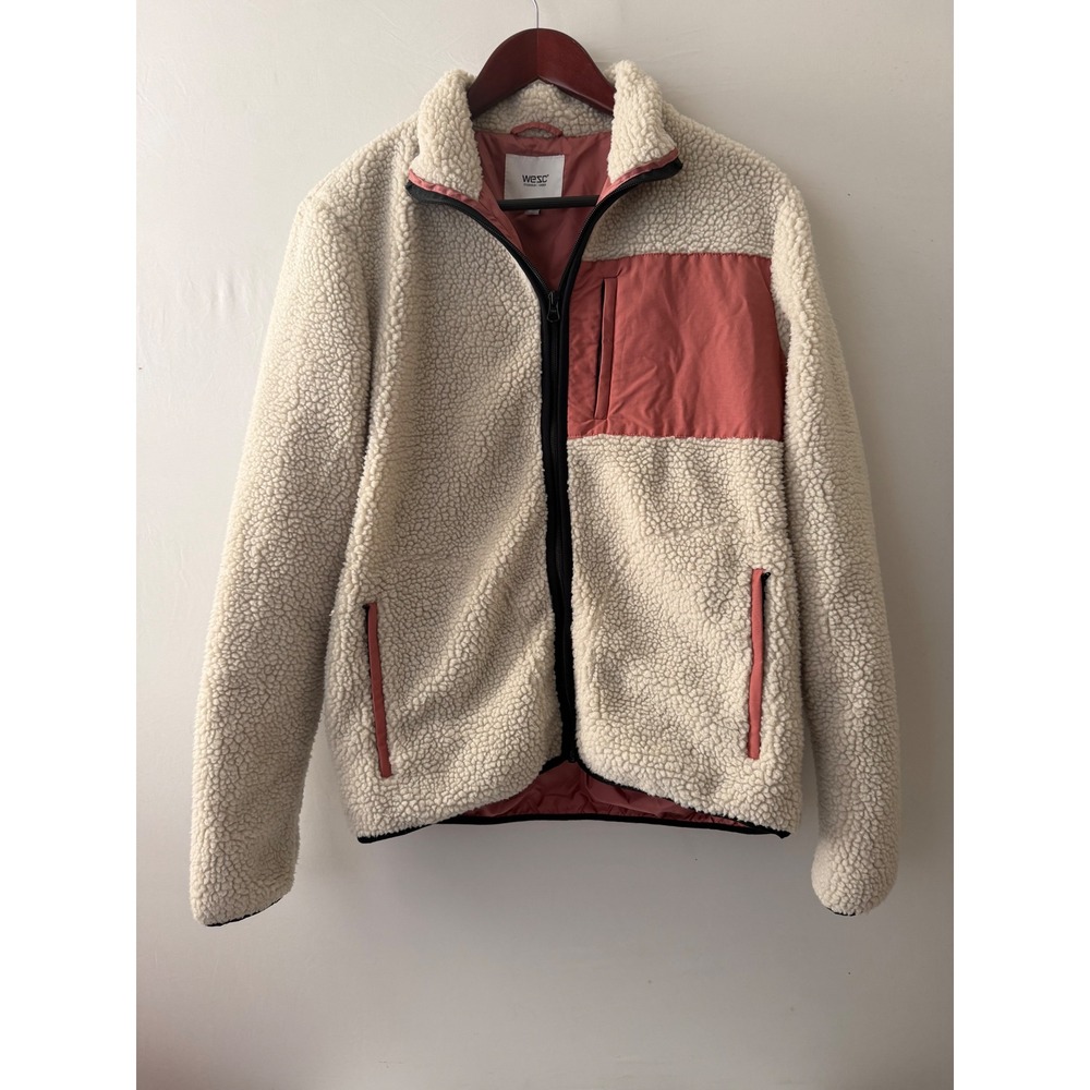 WeSC Jacket Sherpa Fleece Colorblock Cream Pink Mens M Womens L